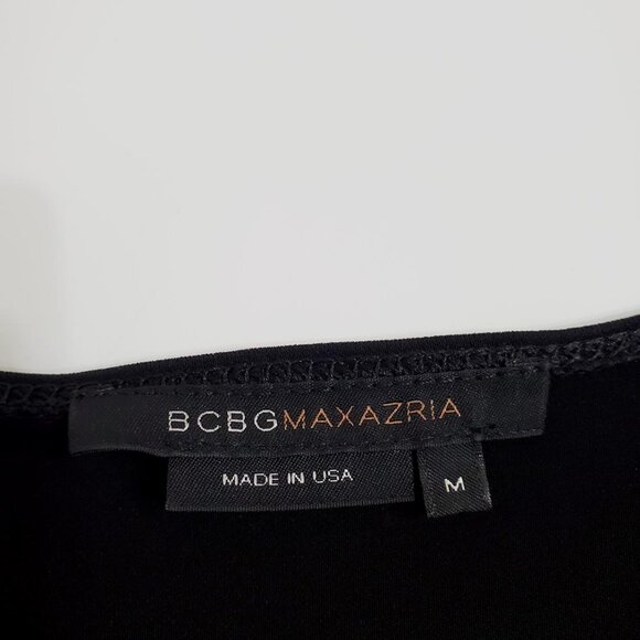 BCBGMaxAzria Black Faux Wrap Midi Dress M 3/4 Sleeve Tie Ruched Minimalist - Picture 5 of 12